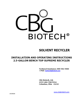 Operator's Manual for 2.5 G Bench Top Solvent Recycler - Automatic Drain